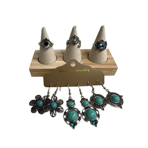 Ladies BOHO Turquoise Earrings and Ring Set of 6 - Picture 1 of 7
